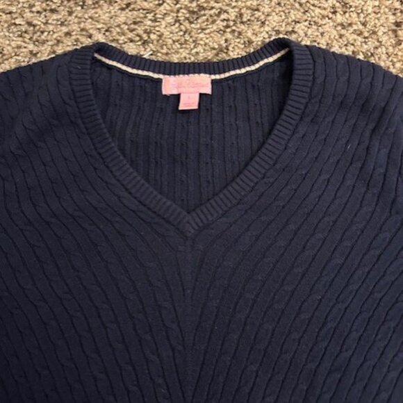 Lilly Pulitzer Cotton Cable V Neck Long Sleeve Sweater - Picture 3 of 7